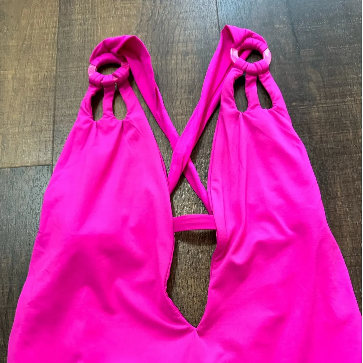 Becca by Rebecca Virtue Skylar Plunge One-Piece Swimsuit Hot Pink Size Medium - Image 4