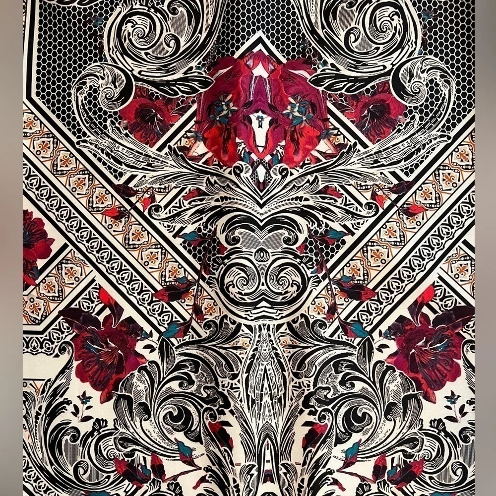 eci New York Stained Glass Print Cap Sleeve Scuba Dress Red Black Size 12 - Image 3