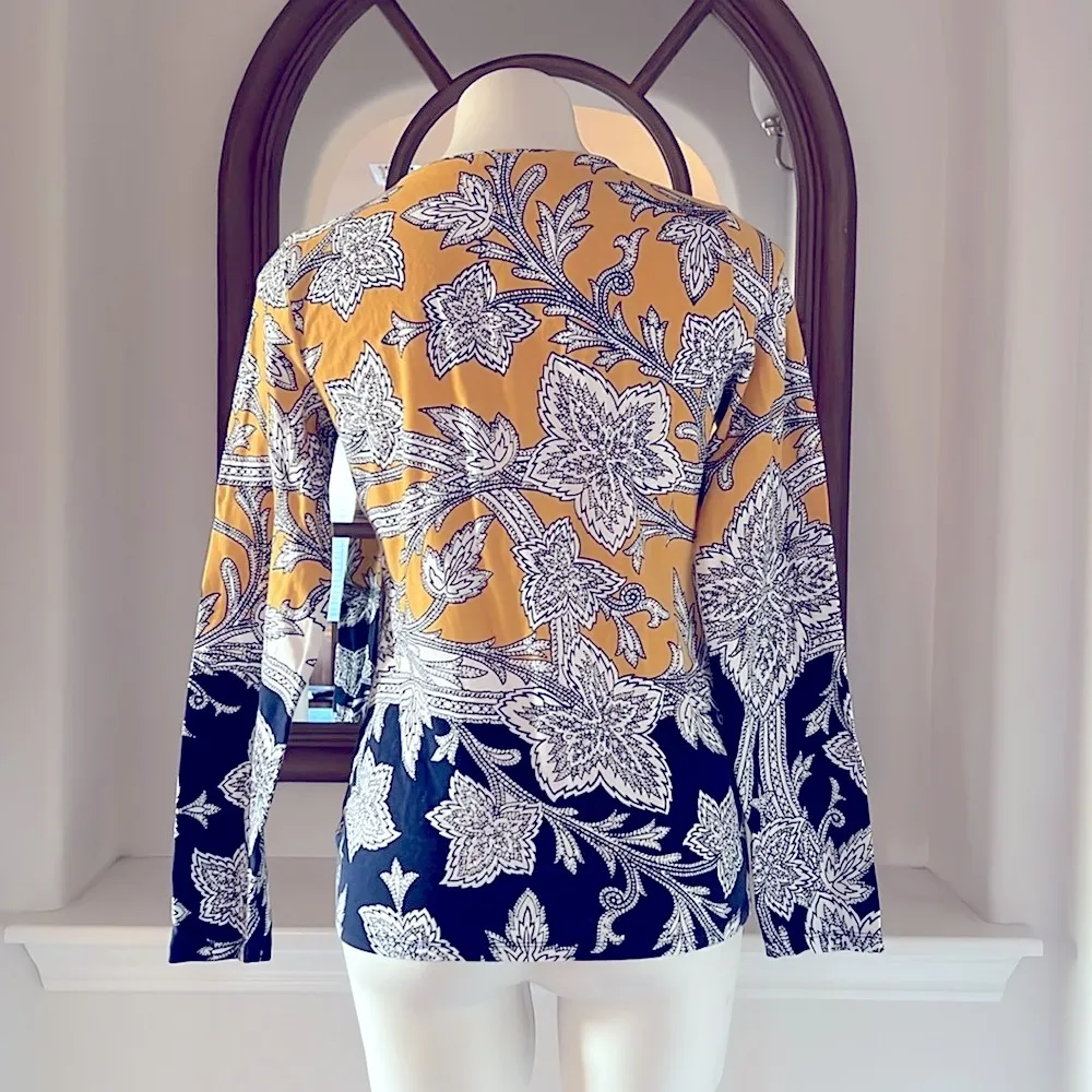 The Talbots Tee Pima Crewneck Tee, Paisley Floral, Yellow Blue Size S EXCELLENT! - Image 5
