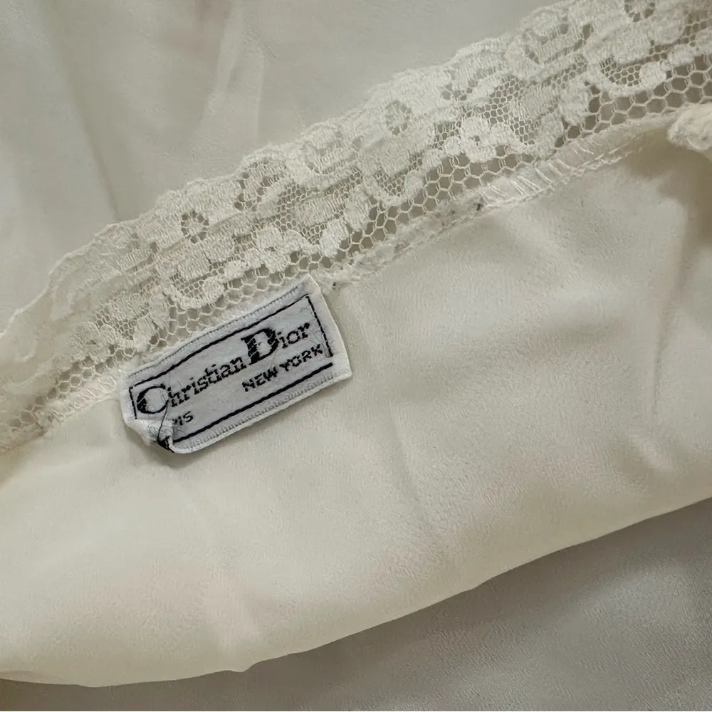 Vintage Christian Dior Lace Trim Camisole Slip Top Ivory Satin Large Paris NY - Image 6