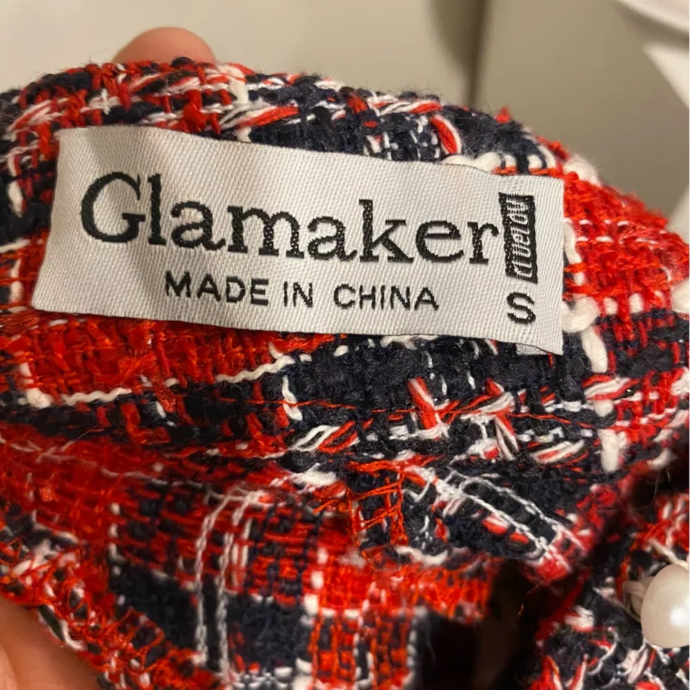 GLAMAKER‎ PLAID BACKLESS SPLIT SLEEVE TWEED BODYCON DRESS size SMALL Red - Image 11