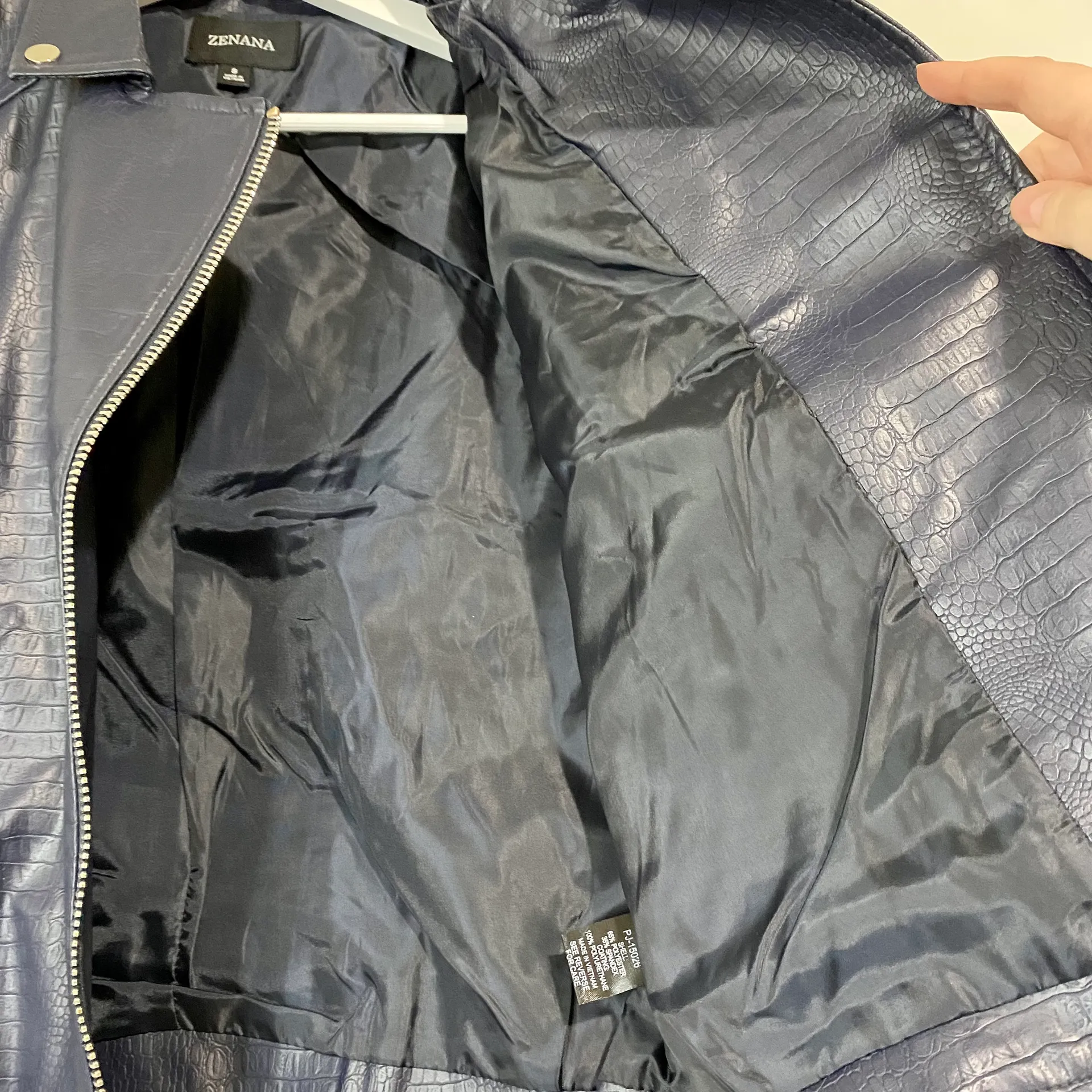 Zenana Women’s Croc Embossed Faux Leather Belted Pocket Jacket Navy Size Sm NWT - Image 6