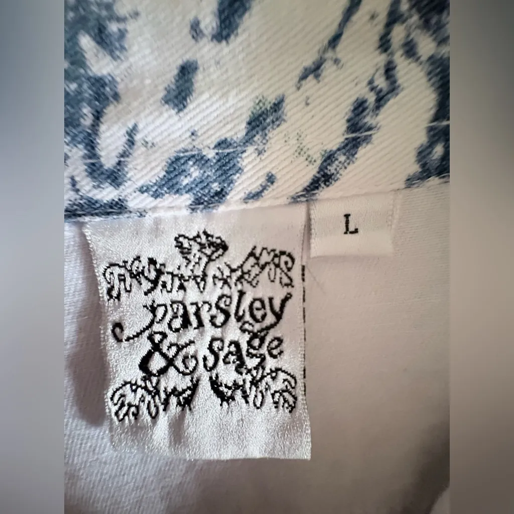 Parsley & Sage Artistic Blue and White Lace Jacket Size L - Image 4