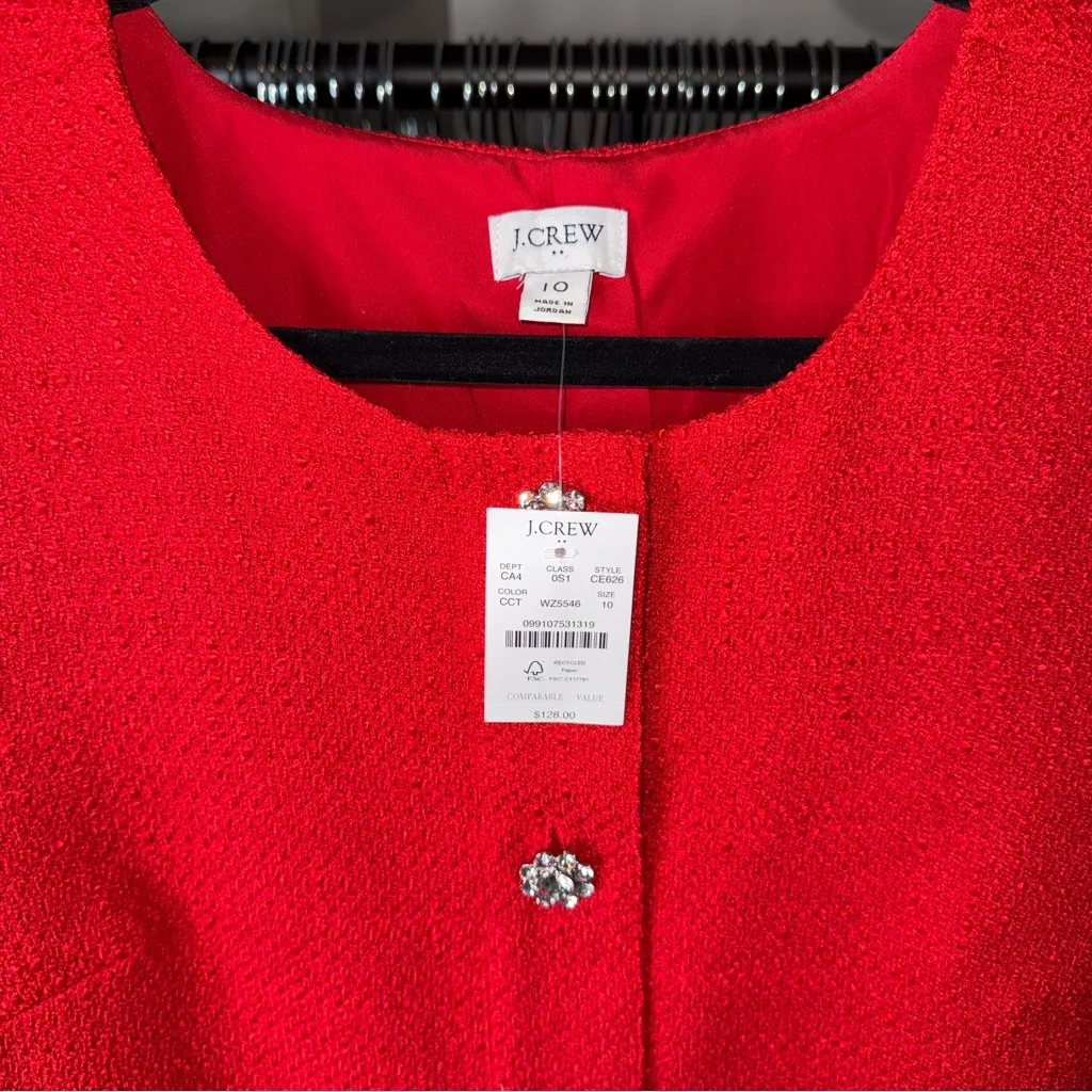 J.Crew Factory Tweed Dress with Jewel Buttons in Classic Cardinal New $128 Red Size 10 - Image 7