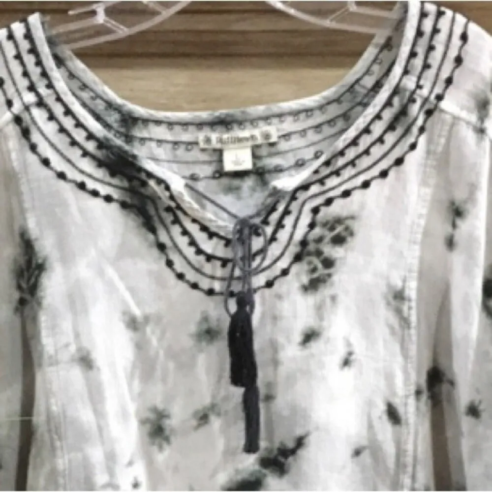 Ruff Hewn Gray Print Boho Peasant Embroidered Smock Top L - Image 2