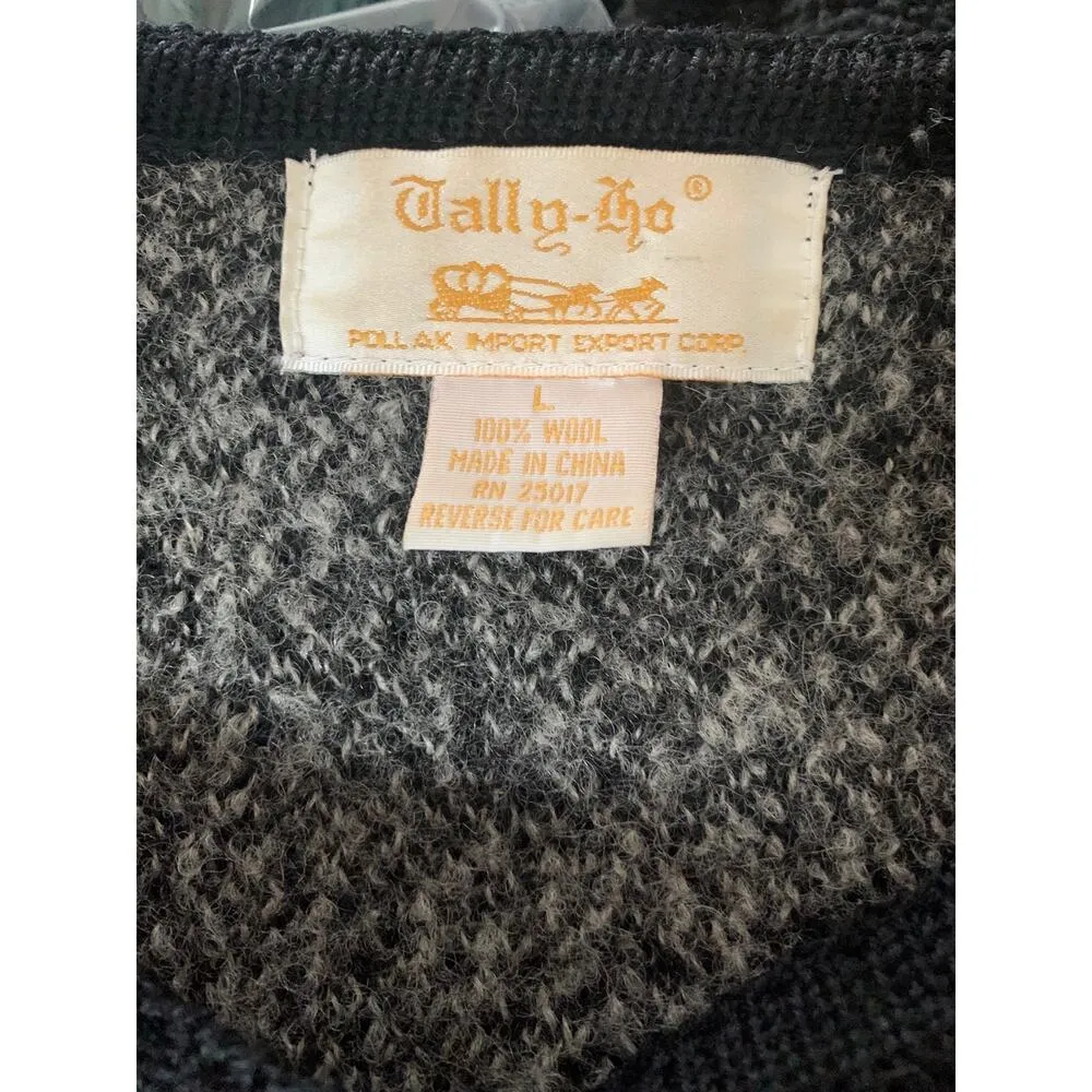 Tally Ho vintage wool cardigan woman’s size large Aztec grandma core cottage win Gray - Image 3