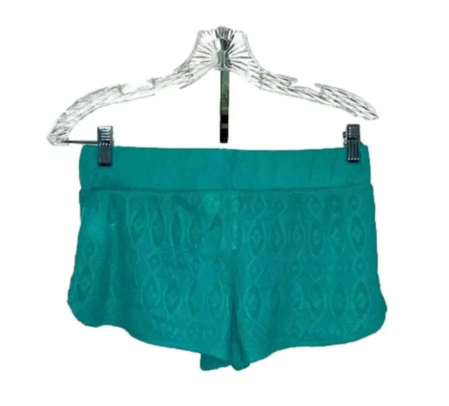 NWT crochet beach shorts lightweight see through teal swim cover up medium Blue - Image 2