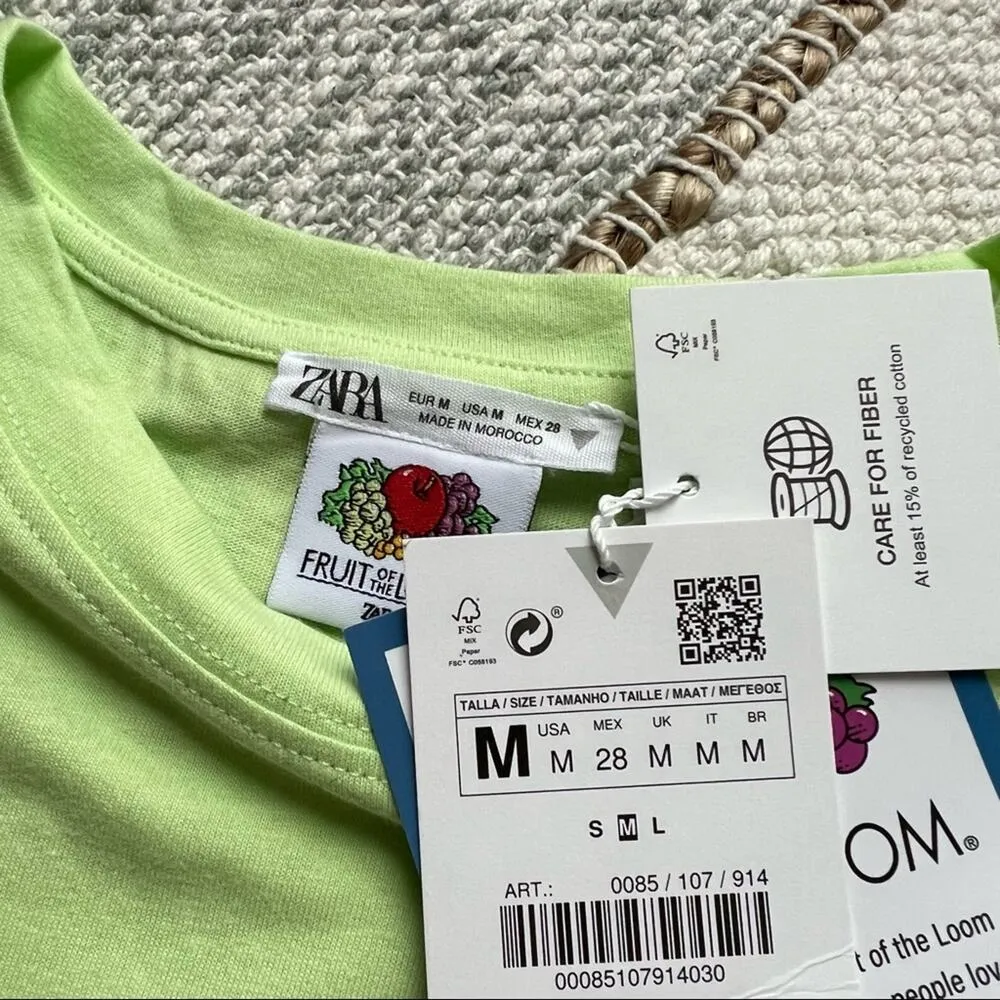 Zara x Fruit Of The Loom Green Crewneck Short Sleeve T-Shirt Women’s Medium - Image 7