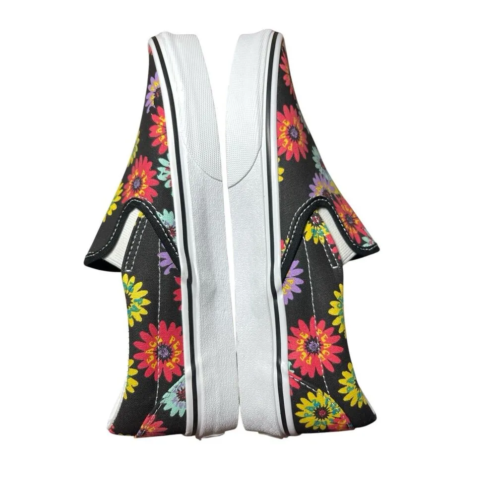 Vans Classic Slip On Peace Floral Black Shoes Sneakers Womens Size 8 Mens 6.5 - Image 5