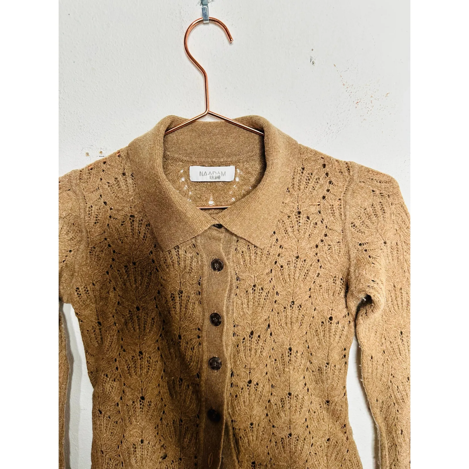 NAADAM Brown Pointelle Wool Cashmere Knit Button Down Sweater size Medium - Image 6