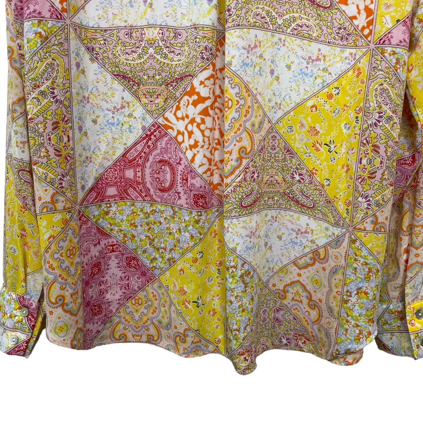 Rose + Olive Women’s Button Down Blouse Long Sleeve Patchwork Boho Tunic Medium - Image 8