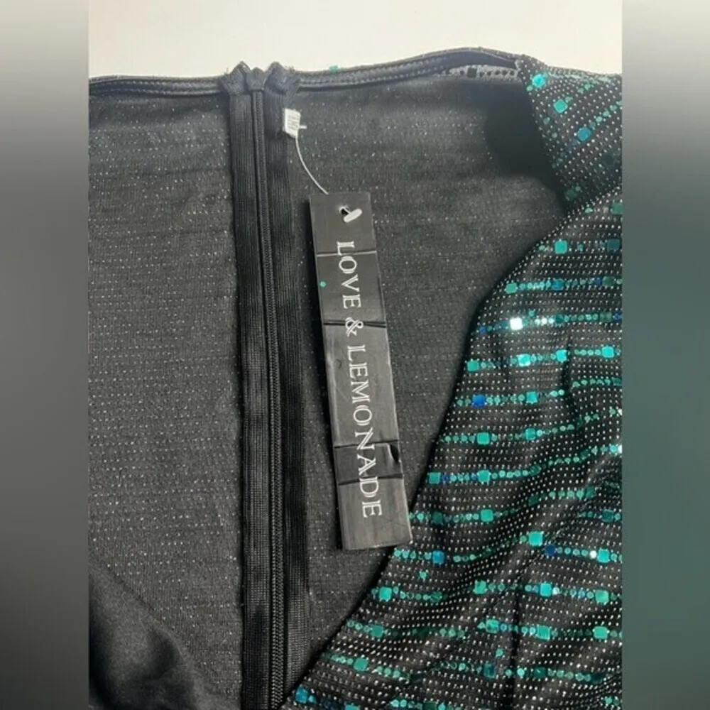 Love & lemonade dark green dress curve Deep V neck wrap sequin long sleeves 1XL Size undefined - Image 4