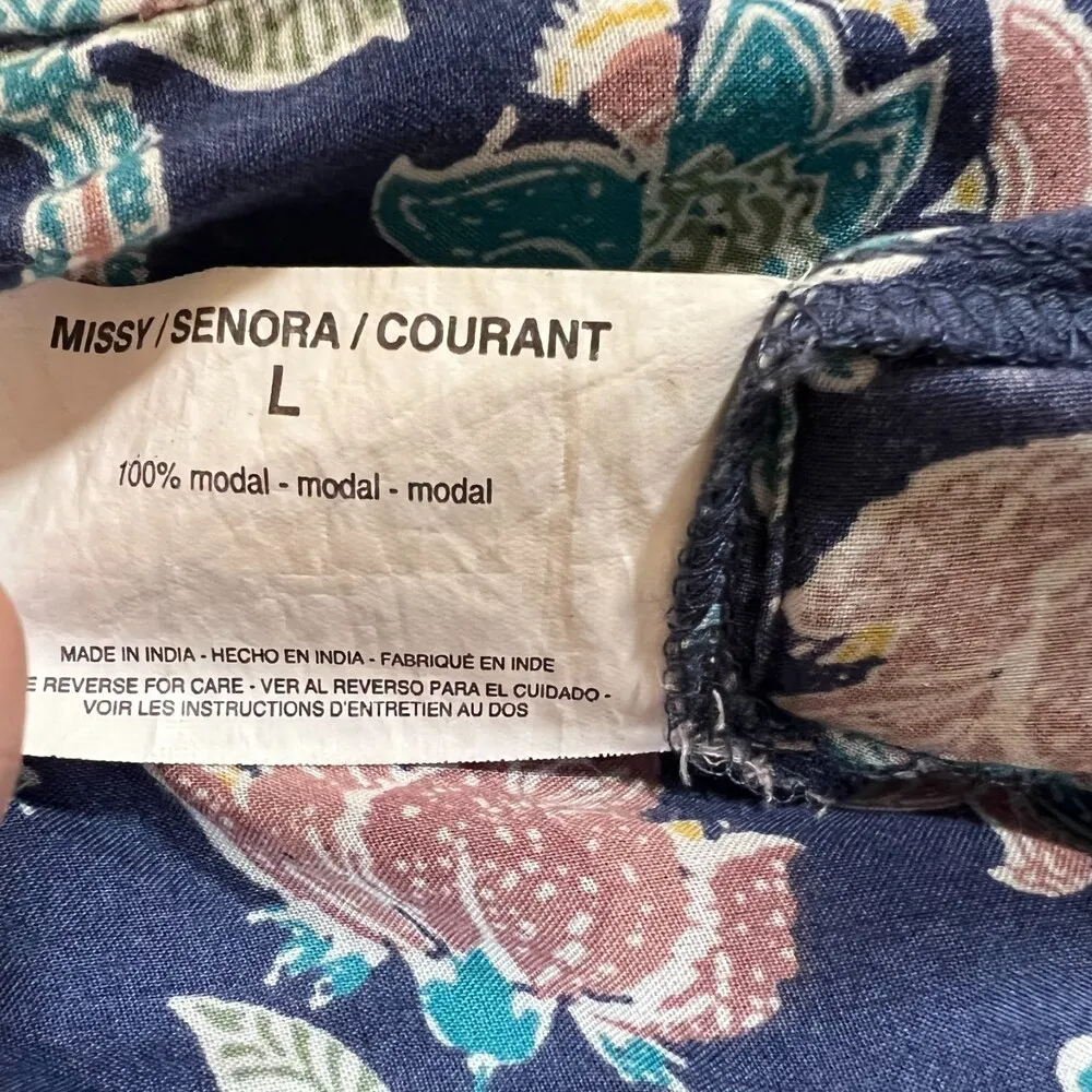 Nine West Jeans Floral Flowy Semi Sheer Peasant Top Women's Large - Image 2