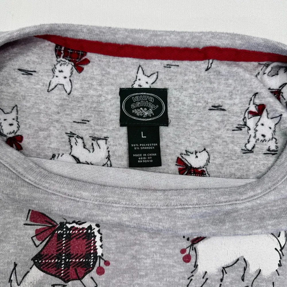 Laura Ashley Soft Gray Scottie Dogs in Plaid Long Sleeve Pajama Top Size Large - Image 4