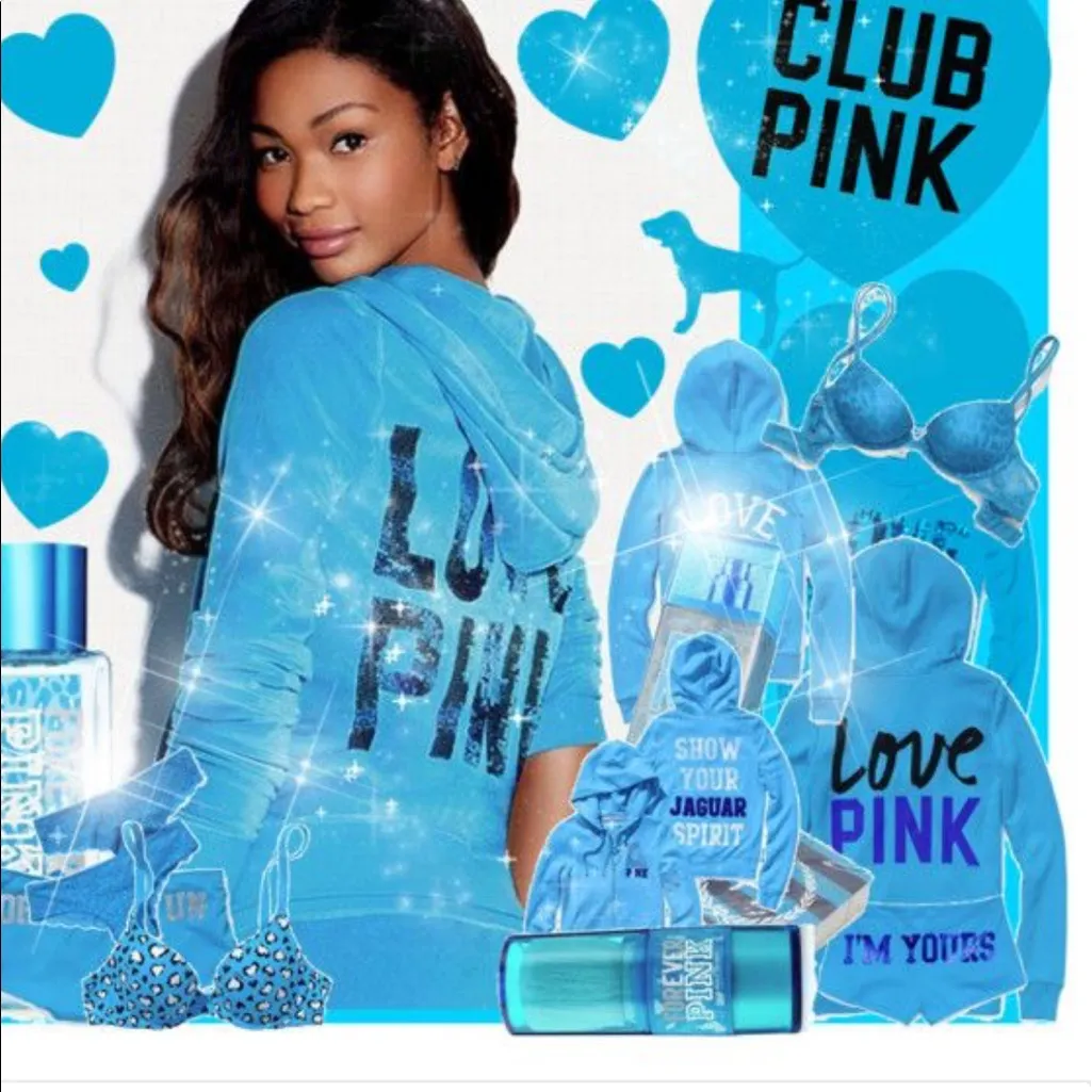 Victorias Secret PINK Vintage Half Zip Blue Hoodie Sweatshirt - Image 2