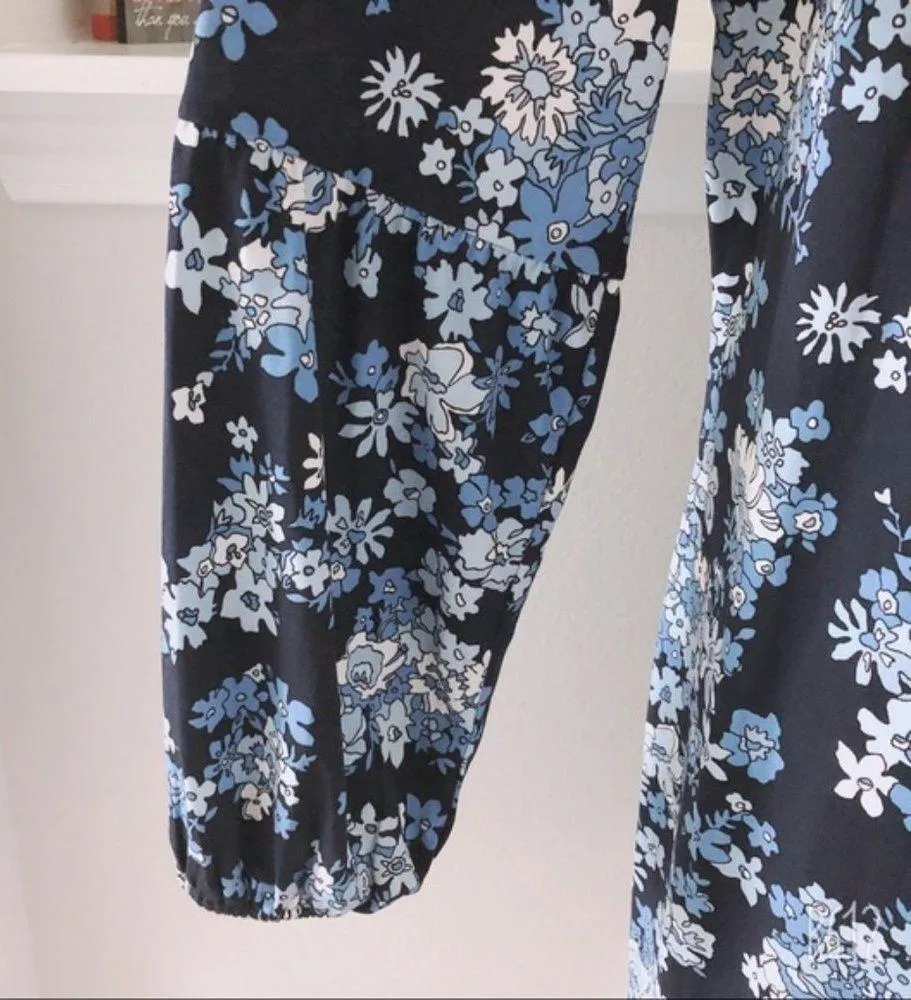 Michael Kors Blue Floral Long Sleeve Midi Dress, Size M New w/Tag Retail $110 - Image 7