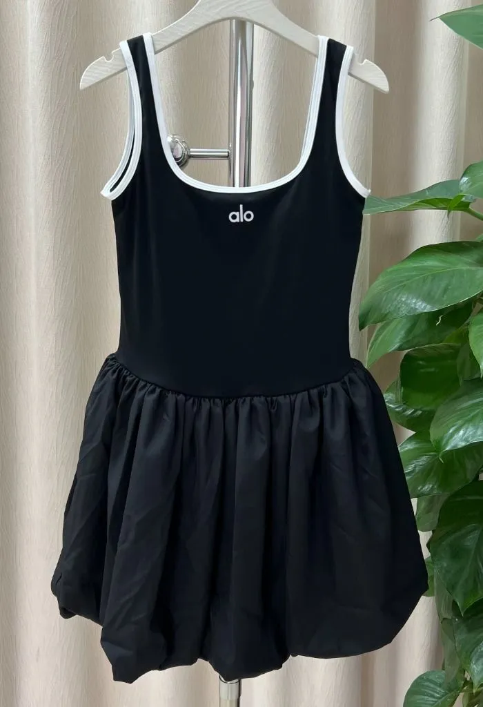 alo black dress in onesie so you dont need to stress about the short hemline. ALO | Summer Soiree Halter