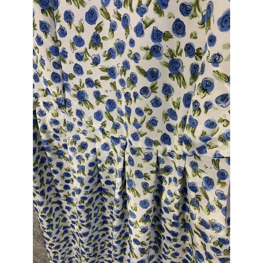 Vintage 90s Y2K Grunge Floral Dress Short Sleeve Poly Blue White Cottagecore 8 - Image 7