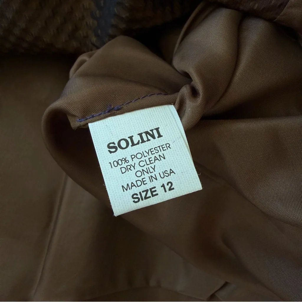 Solini New York Vintage Blazer And Skirt Suit Set Brown Textured Size 12 - Image 4