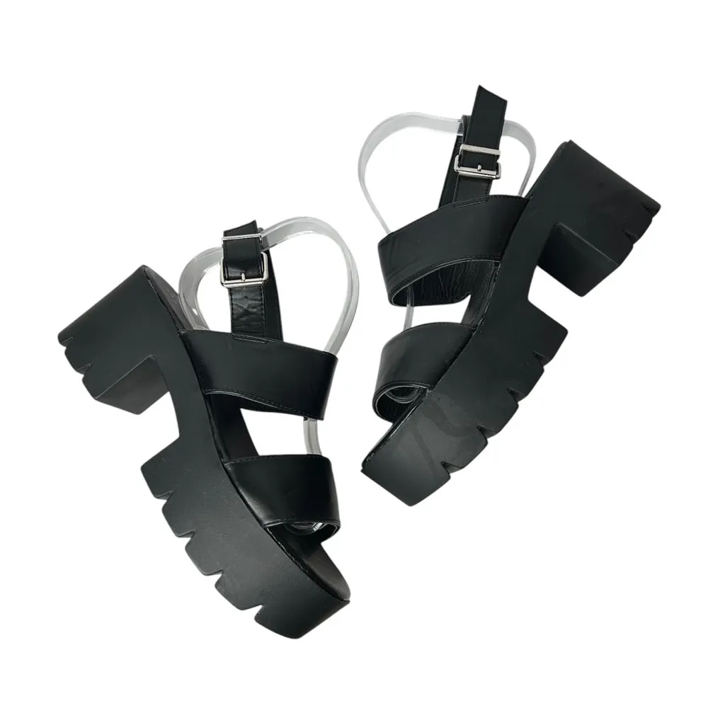 New Faux Leather Chunky Black Platform Sandals 9 Slingback Design - Image 2