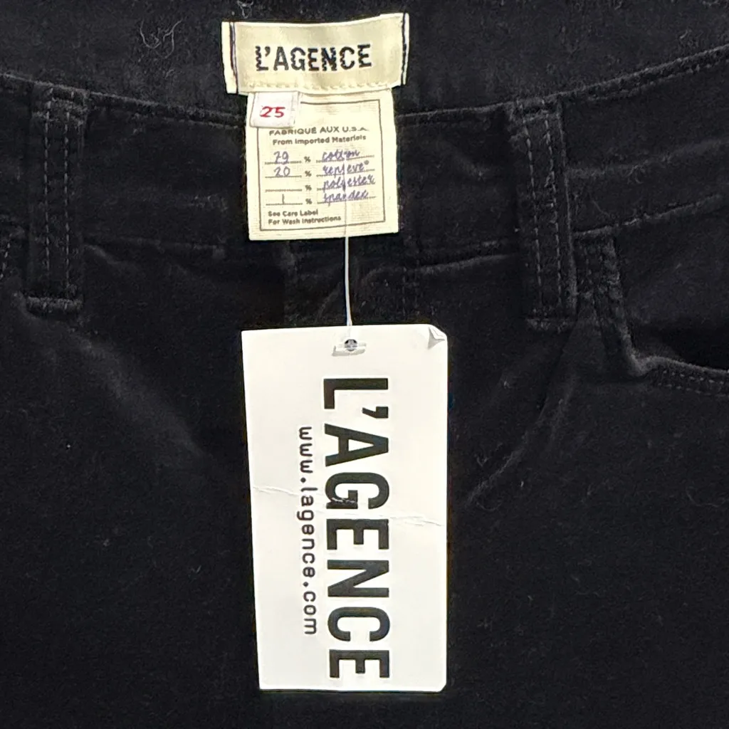 L'AGENCE Marguerite Black Velvet High Rise Skinny Stretch Pants Size 25 - Image 4