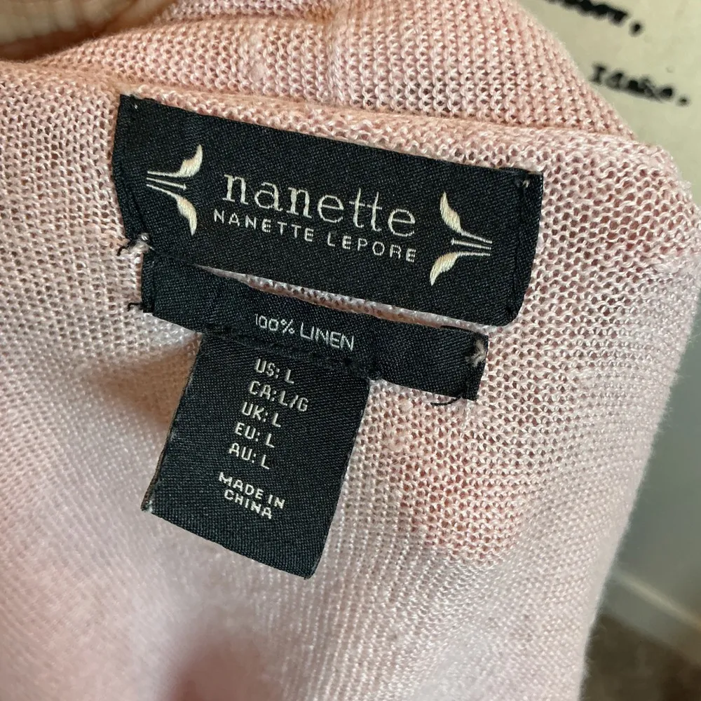 Nanette Lepore 100% Linen Cardigan Open Knit Lightweight‎ Pink Sweater Sz L - Image 7