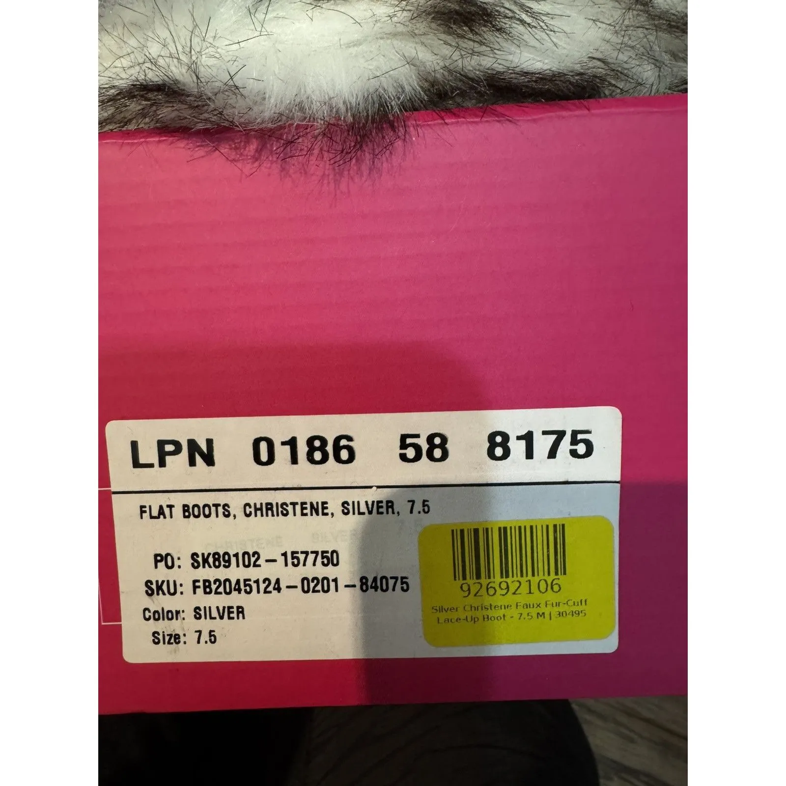 NIB‎ Womens Silver Christene Faux Fur-Cuff Lace-Up boots - size 7.5 - Image 2