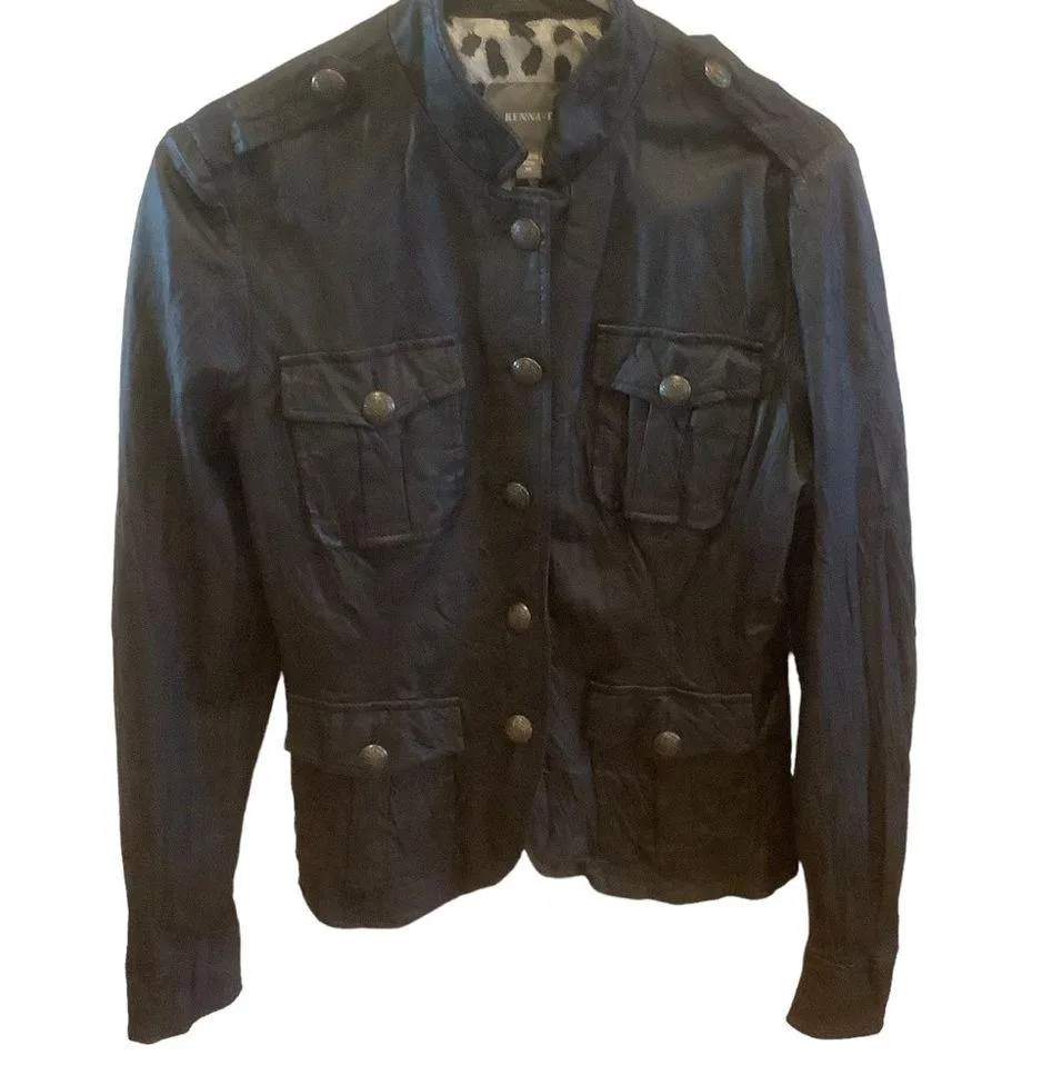 Kenna T womens biker core leather moto jacket black button front size medium - Image 8
