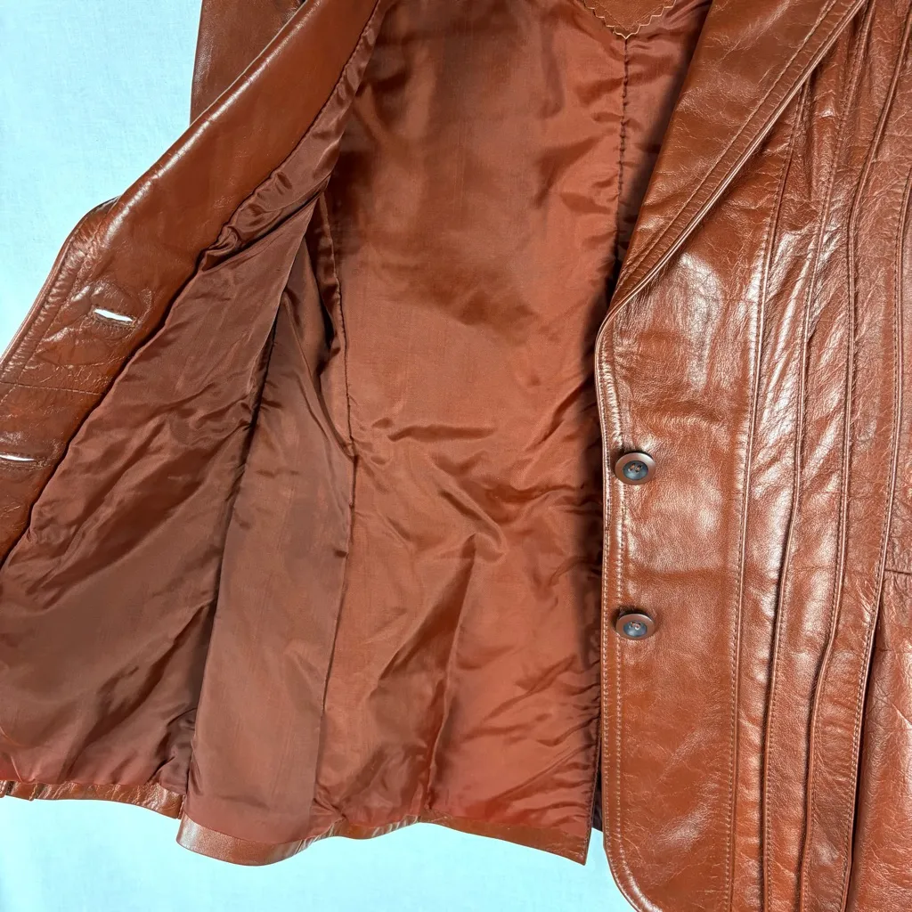 Vintage Berman’s Brown Leather Jacket Size 10 - Image 9