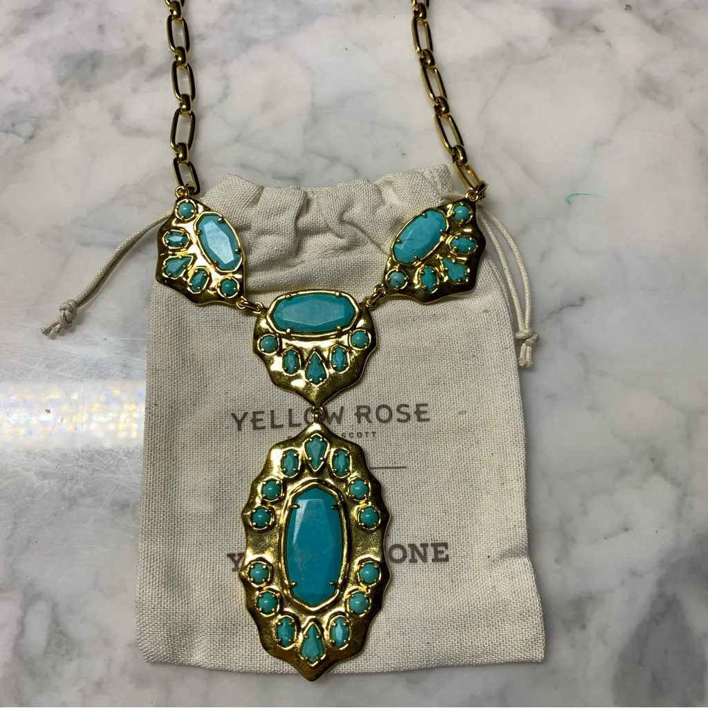 Kendra Scott Yellow rose Yellowstone Montana Statement Necklace Gold Turquoise - Image 5