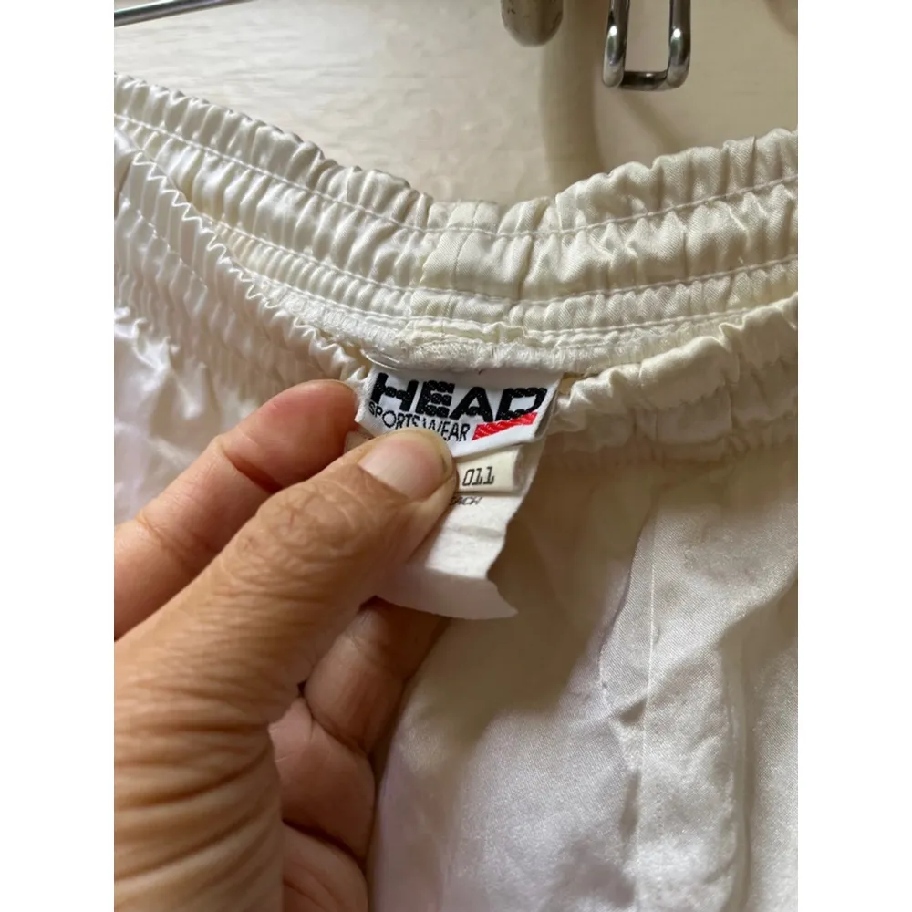 Vintage 80s Head Sportswear White Shiny Satin Jogger track elastic Pants Medium - Image 2