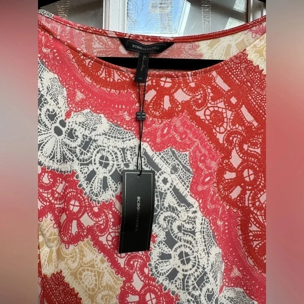 BCBGMAXAZRIA Curry Red Combo CHRISTELLE Ruching Jersey Dress Size XS NWT - Image 10