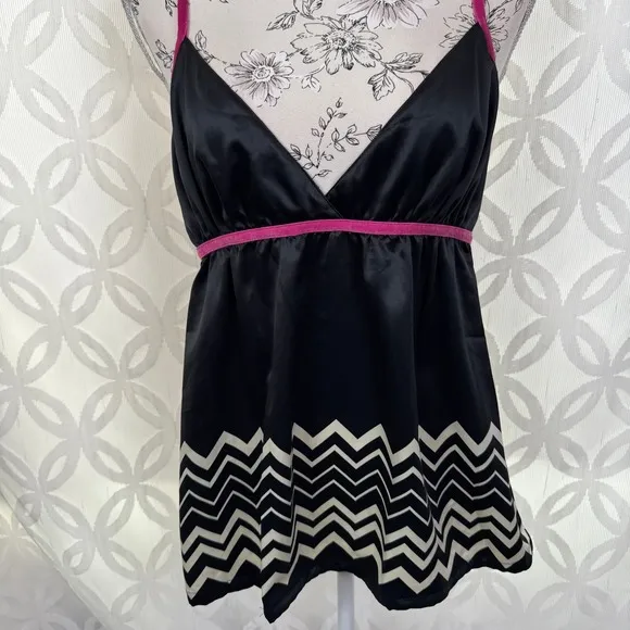 Missoni for Target Babydoll top Nighty Sleep Cami Black‎ & White with pink trim Size M - Image 4