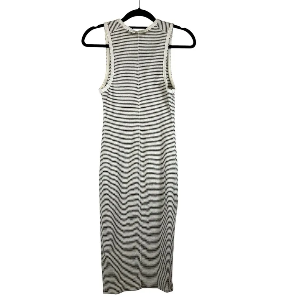 ALLSAINTS Womens Sz 6 Alicia Midi Striped Sleeveless Dress Ribbed Zip Front Goth White - Image 2