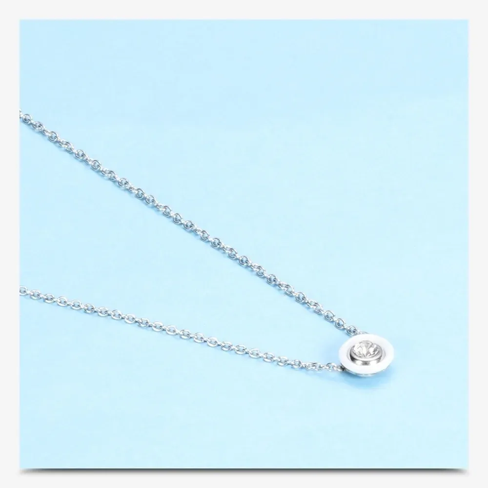 NEW 18k Gold Plated White Ceramic Bezel Set Diamond Pendant‎ Necklace, 18-20” - Image 10