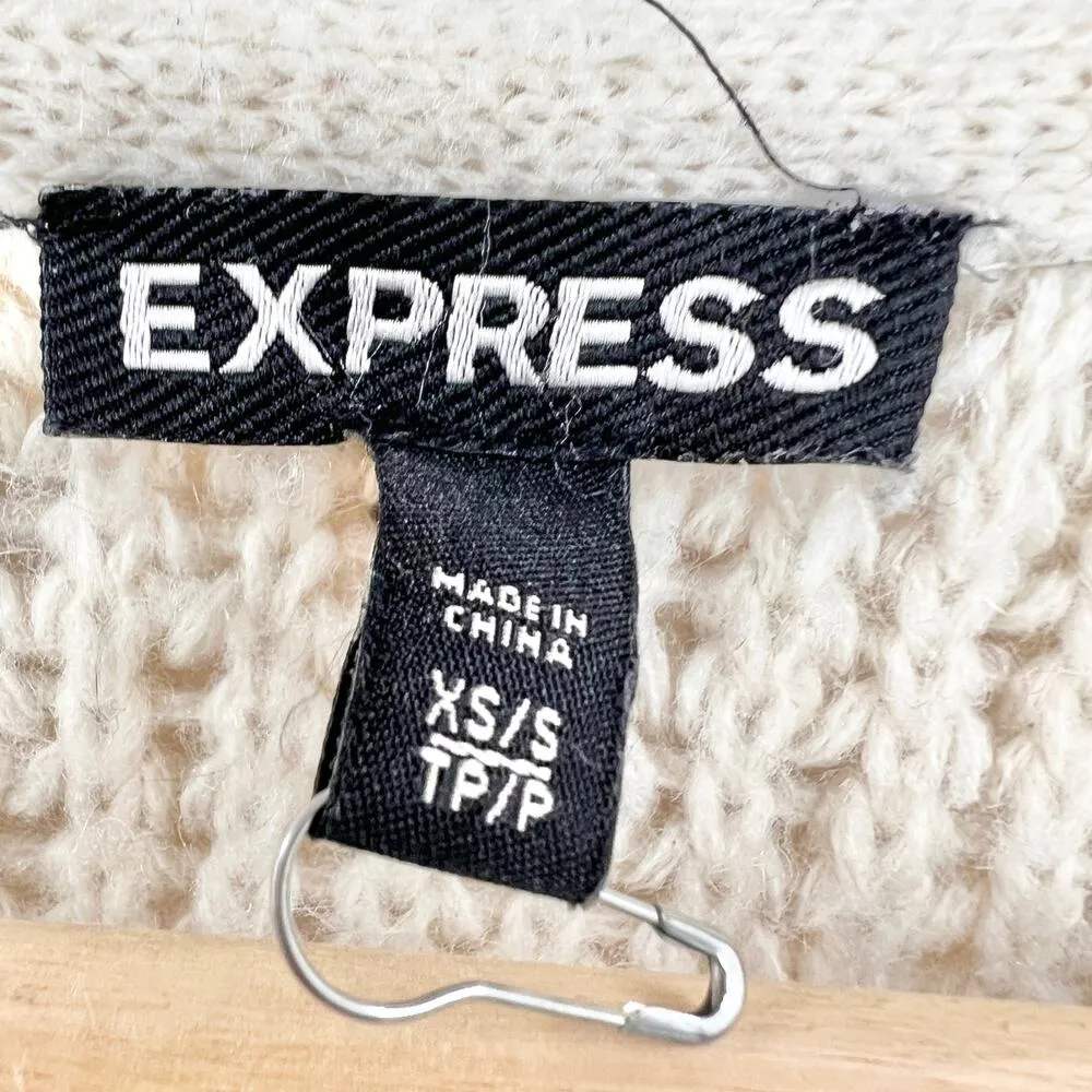 Express XS Cream Wool Mohair Blend Cardigan Sweater Scalloped Boucle Knit - Image 8