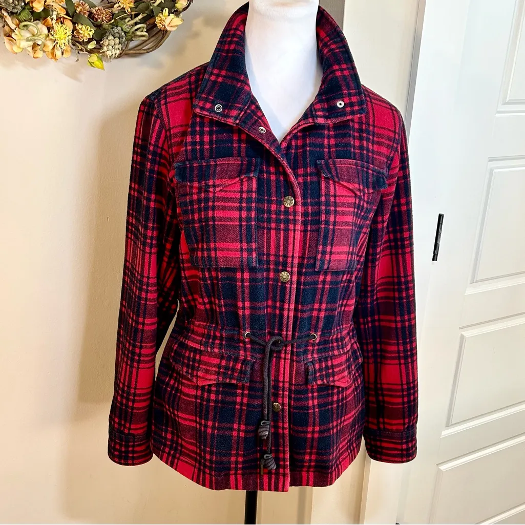 Levi’s Women’s Plaid Cabin Cinch Waist Jacket Red Black Size Small 💛 - Image 2