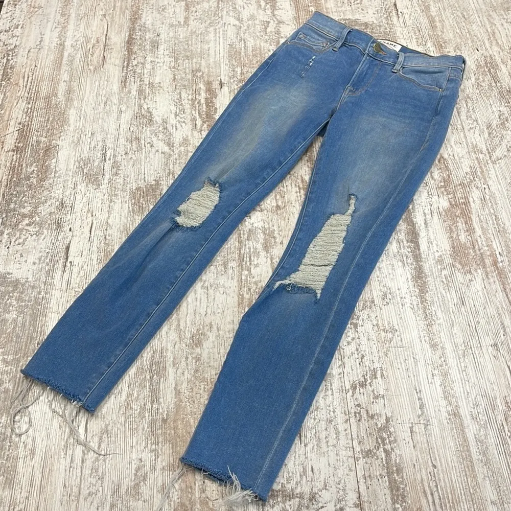 Frame Denim Distressed Le Skinny De Jeanne Crop Jeans In Stanwell Wash Size 25 - Image 9