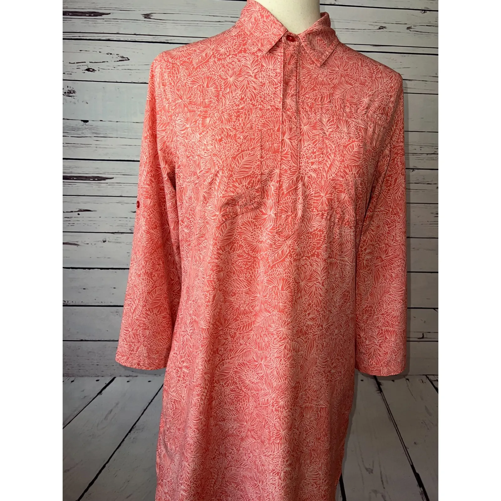 Title Nine Dress Small Botanical Shirtdress Nimblene Zip Pocket TN-200983 Orange - Image 12