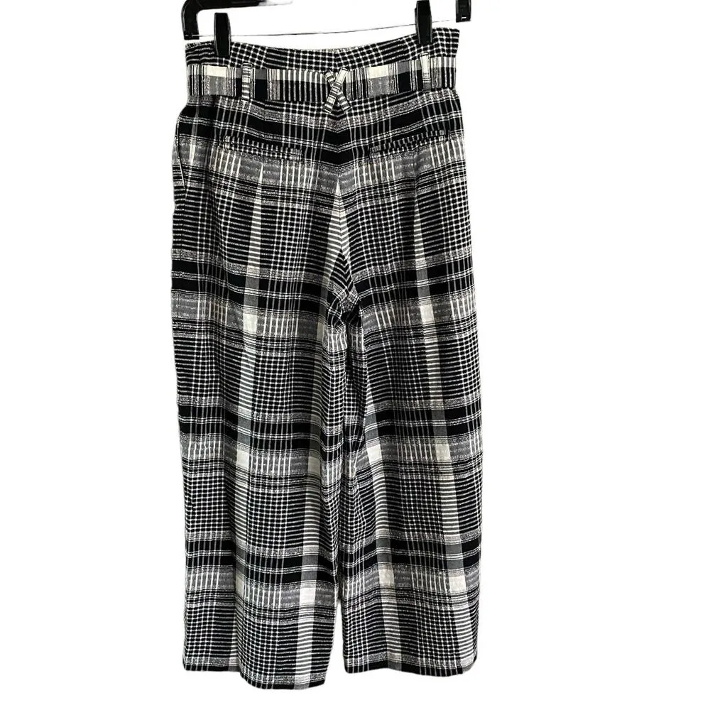 Ett:twa Anthropologie 0 Luca Plaid Wide Leg Crops Crop Pants High Rise Belted - Image 3