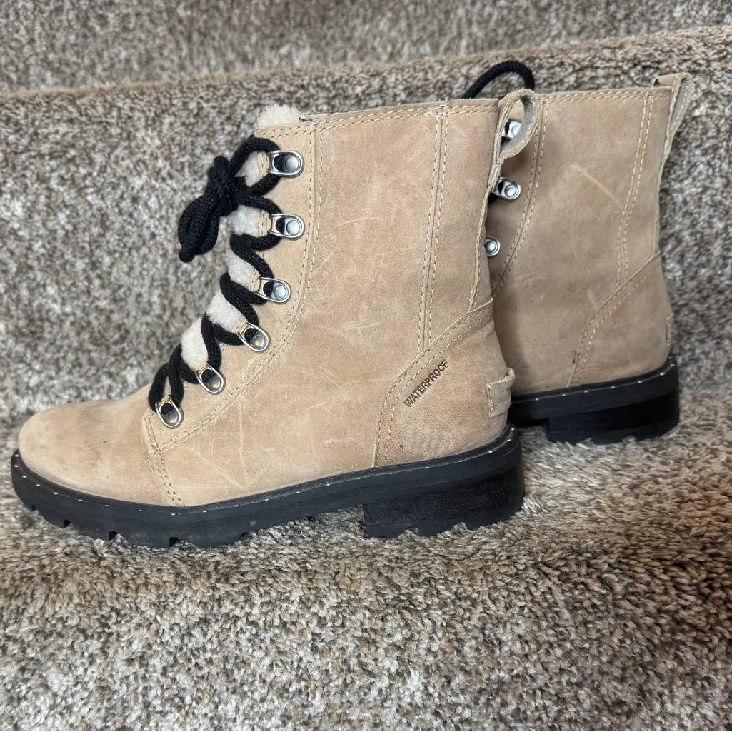 SOREL Woman’s Lennox Shearling Boots Tan‎ Size 6 Waterproof - Image 2