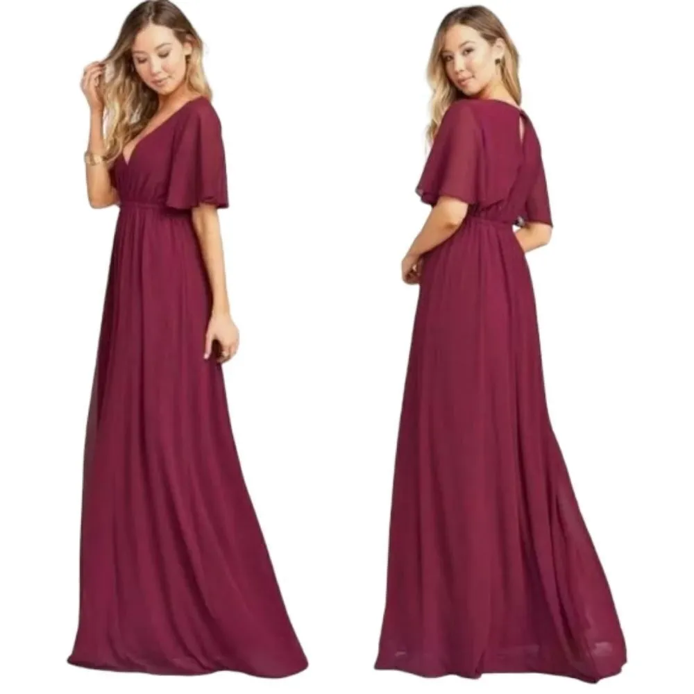 Show Me Your Mumu Emily Merlot Chiffon Maxi Dress Wedding Bridal Size Medium - Image 3