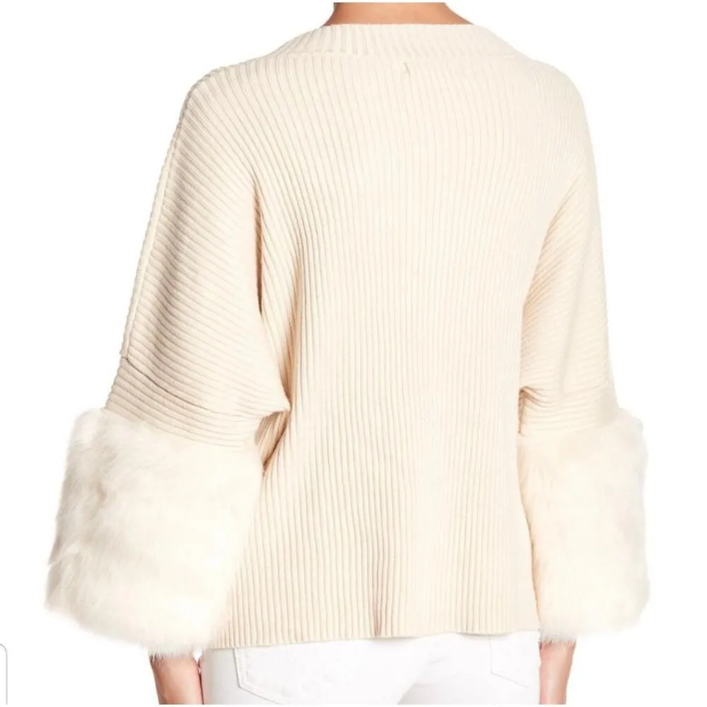 The Linen Duck Faux Fur Cuff Sweater Small Fits XL Ribbed Crewneck Boho Dolman - Image 7