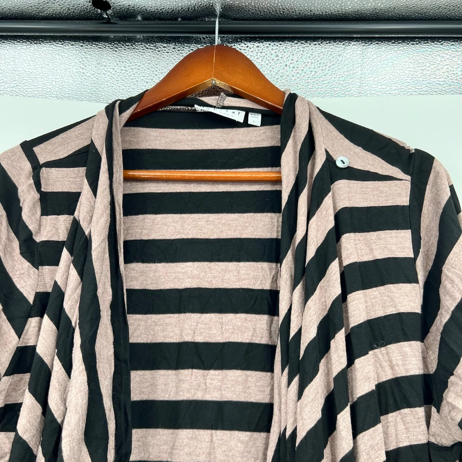 Habitat black & tan striped open front waterfall lightweight cardigan size large - Image 3