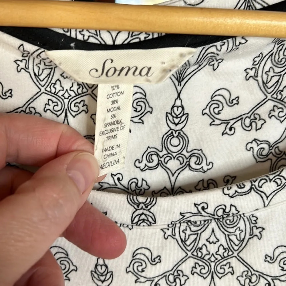 Soma  Cool Nights White Black Sleep Dress Size Medium - Image 5