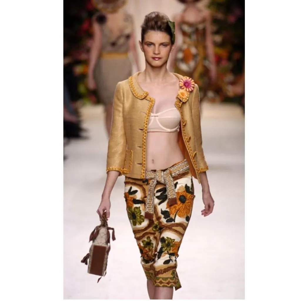 $1530 Moschino Cheap & Chic 44 US 10 Skirt Suit Raffia Gold Jute Jacket VTG - Image 2