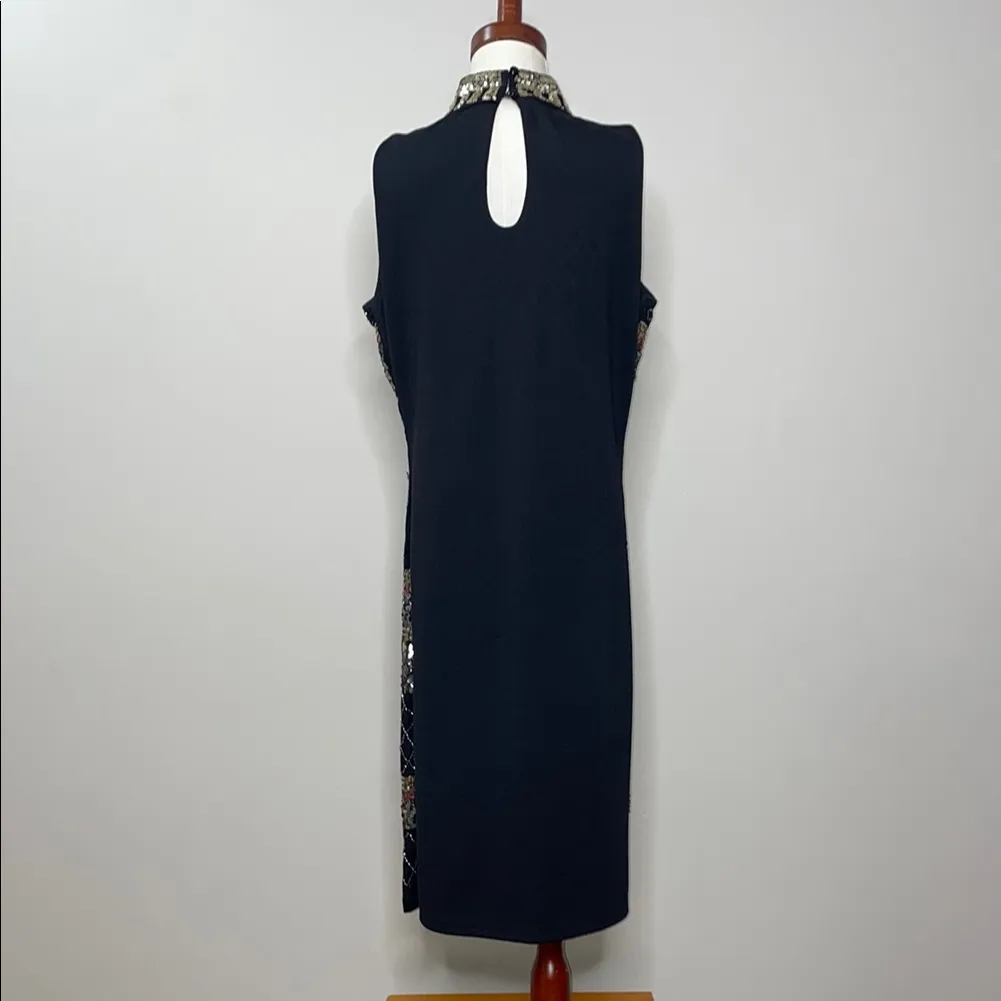 Suzy Sheer Black and Gold Embellished Sequin Cocktail Dress Size Small - Image 7