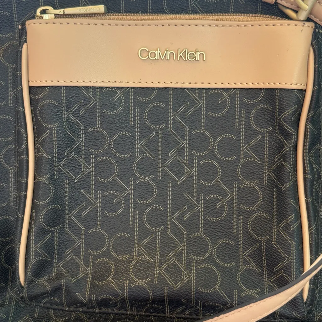 Calvin Klein Monogram Crossbody Bag Brown Beige‎ Tan Adjustable Strap - Image 2
