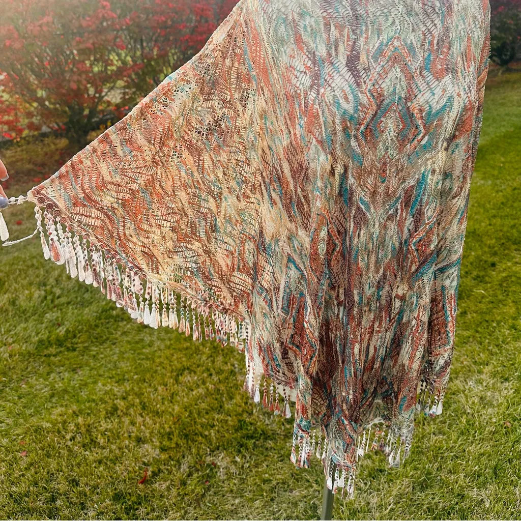 Reba Multicolor Fringe Crochet Layered Plus Size Poncho - Image 10