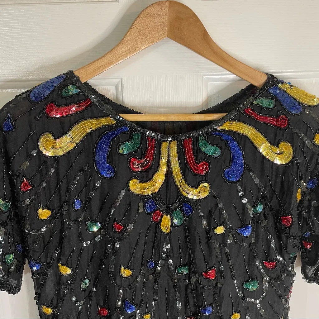 Vintage Jasmine by KVM Black Sequin Embellished Top cosplay dress up flapper - Image 4